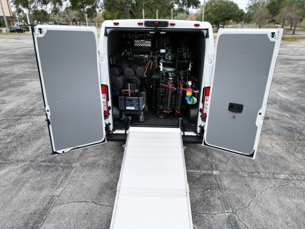 Drone photo of the Orlando Grip Van ready for a Central Florida film production